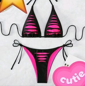 Black & Pink Cutout Bikini Set